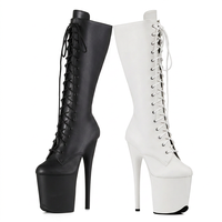Bottes de strip-teaseuse montantes de 20 cm en cuir PU à lacets avec fermeture éclair latérale, chaussures de pole dance, talons aiguilles pour danseuses exotiques, logo personnalisé