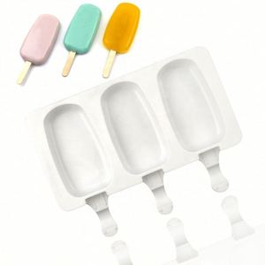 Molde de silicona ecológico de 3 agujeros, modelo ovalado de dibujos animados, sin estampado, sin BPA, para hacer helados, manualidades DIY, OEM/ODM - Product Image 1