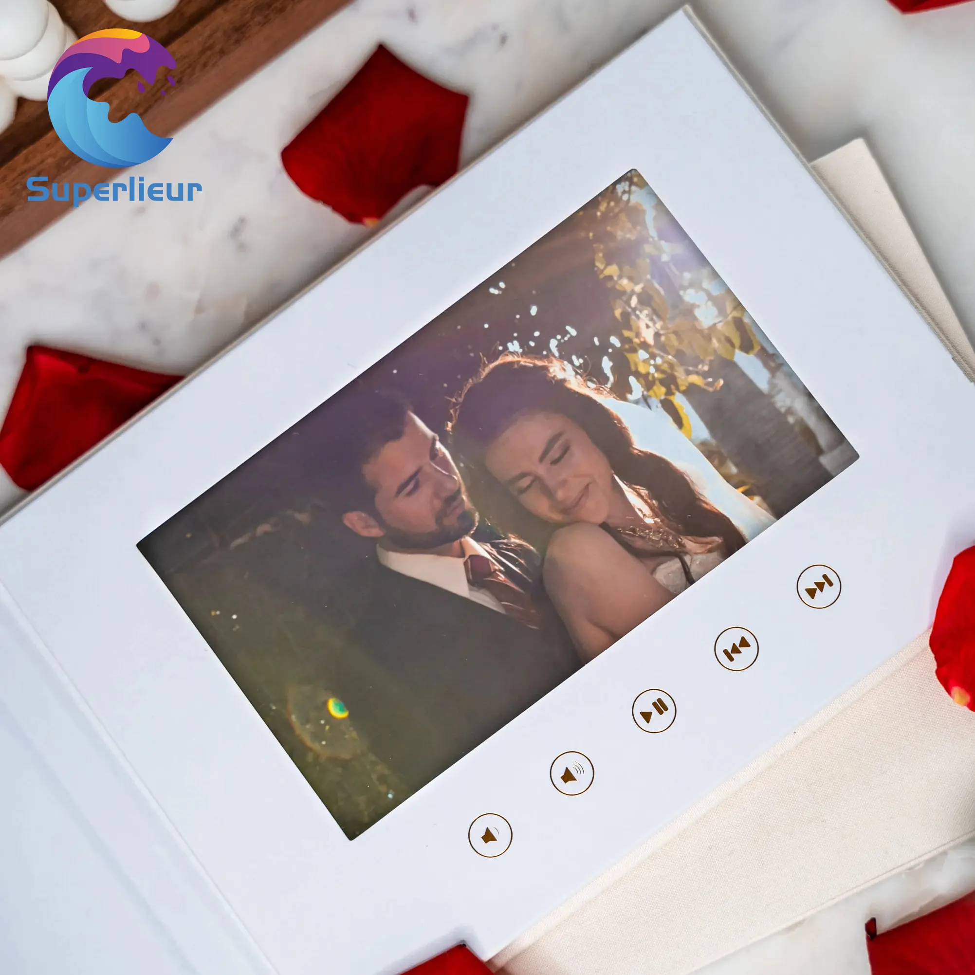 Superlieur شاشة رقمية 7 بوصة عالية الوضوح مخصصة Lcd شخصية ألبوم هدايا الزفاف كتيب