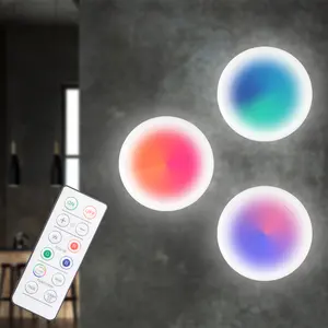 1-6 أضواء LED دائرية مخصصة في الأماكن المغلقة RGB التحكم عن بعد ضوء ليلي ABS 16 لون ضوء خزانة