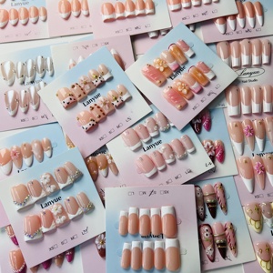 TSZS - <span class=keywords><strong>Uñas</strong></span> Acrílicas Francesas Hechas a Mano al por Mayor, Diseños Cuadrados y Almendrados de Alta Calidad, Mezcla Aleatoria para Dedos - Product Image 4