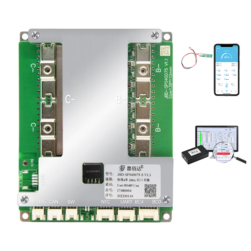 JBD Lifepo4 BMS 12V 4S 3S Smart BMS Liion 50A 100A 150A 200A BMS RS485 CAN With Series Connection For Lithium Ion Battery E-bike · image 5