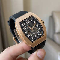 Montre mécanique automatique classique de luxe pour hommes, boîtier en titane tonneau, cristal saphir, tourbillon, bracelet en caoutchouc