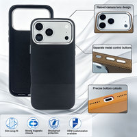 Coque de téléphone antichoc en PU à texture contrastée pour iPhone 15 Pro avec boutons métalliques indépendants et protection surélevée de l'appareil photo