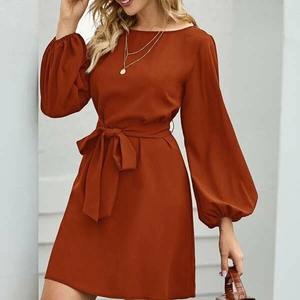 Dropshipping Shopify Midi Dress For <b>Women</b> Slim Fit High Waist <b>Long</b> Sleeve Round Neck Work Dress Elegant Solid Color Dress - Product Image 5