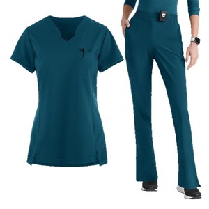 Women's Scrub Set Four Way Stretch Moisture Wicking V Neck Top And Pants For Medical Beauty Salon Uniforms Size S XXL - Product Image 3