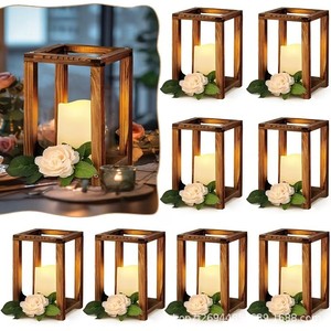 Wooden Candle Holder Square <b>Desktop</b> <b>Shelf</b> Wedding Decorative Ornament Lantern Stand - Product Image 4