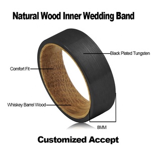 Anillos de carburo de tungsteno negro, barril de whisky, anillos de boda de madera - Product Image 2