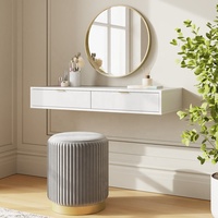 Coiffeuse murale blanche suspendue en bois pour chambre à coucher avec 2 tiroirs