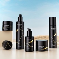 Nouvel ensemble de cosmétiques au design élégant : flacon en verre 30g 50g, pot à crème avec couvercle rayé doré, flacon à pression pour essence liquide 30ml 40ml 50ml