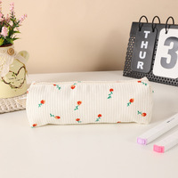 Trousse à crayons en cuir motif floral mignon et frais pour filles, sac de rangement simple pour fournitures scolaires