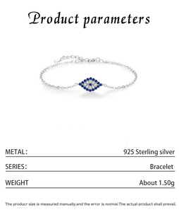 925 Silver Chain <b>Bracelet</b> With Blue Crystal Eye Rhodium Plated Classic Women's Everyday Wear Jewelry - Product Image 2