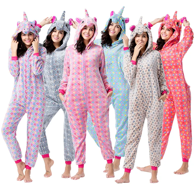 Groothandel Volwassen Vrouwen Pyjama Custom Uniocrn Onesie Pyjama Flanel Volwassen Dier Onesie Pyjama