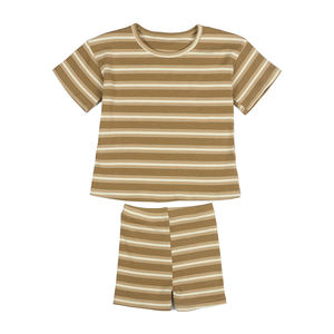 Conjunto de <span class=keywords><strong>ropa</strong></span> a rayas <span class=keywords><strong>para</strong></span> bebés recién nacidos, niñas y niños, camisetas de manga corta con cuello redondo y pantalones cortos, trajes de <span class=keywords><strong>ropa</strong></span> <span class=keywords><strong>para</strong></span> niños - Product Image 2