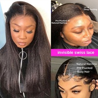 Perruque Cheveux Humains Kinky Straight 13x4, Perruques Lace Front Double Drawn en Cheveux Naturels Brésiliens, Perruque Frontale HD en Dentelle