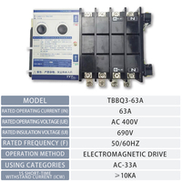 Commutateur de transfert automatique TBBQ3-63A 4P 63A à commutation en millisecondes 10kA ATS pour générateur industriel et alimentation de secours solaire