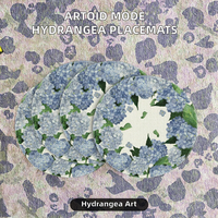 Set de 4 sets de table ronds en polyester motif Hortensia aquarelle Artoid Mode, 14 pouces, pour décoration de table d'été