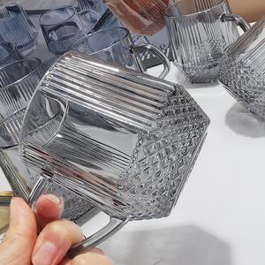 Tasse à café et à thé en verre diamanté de 300 ml, colorée et simple, avec poignée, pour la consommation quotidienne - Product Image 2