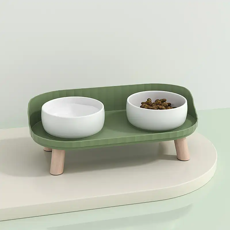 높은 고양이 먹이 그릇 제기 고양이 물 그릇 스탠드 없음 유출 디자인 5 인치 세라믹 그릇 중간 작은 애완 동물