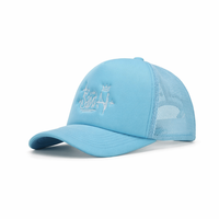 Casquettes de camionneur respirantes tendance bleu ciel pastel en mousse à 5 panneaux avec broderie personnalisée et fermeture snapback