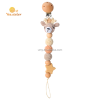 Clip en bois de hêtre pour bébé, Attache-sucette, ours au Crochet, perles, sucette, chaîne Animal, 5 pièces