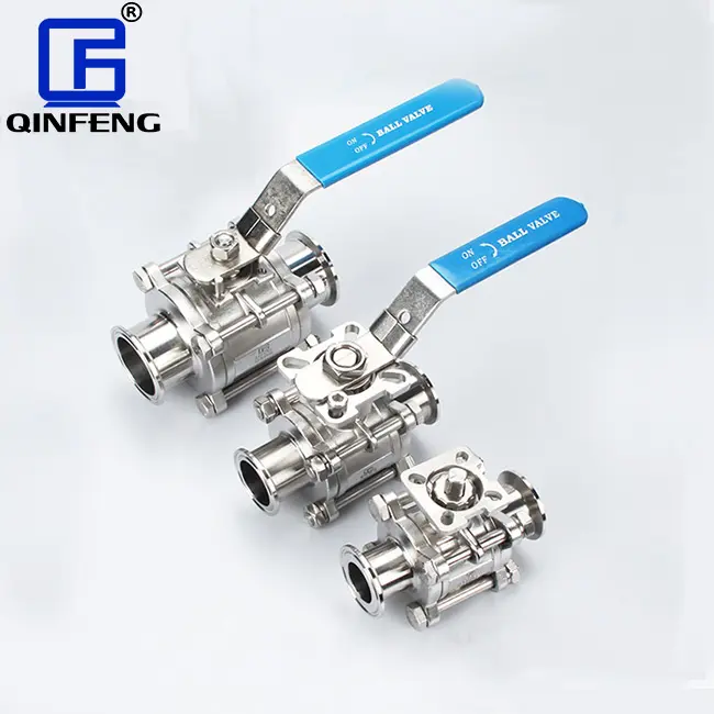 QINFENG Custom Size OEM ODM Sanitary Stainless Steel Clamped Ball Valve Manual 3pcs Ball Valve For Food And Beverage