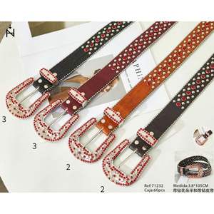 Cinturón de Cuero Genuino Marca Z, 3.8X105Cm, Hebilla con Diseño de Flor de Diamantes y Pedrería, Accesorio de Moda para Mujer - Product Image 3