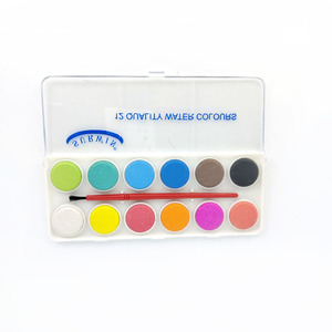 Ensemble de 12 couleurs de peinture à l'eau solides pour enfants, pigments d'aquarelle sur toile, papier, verre - Product Image 1