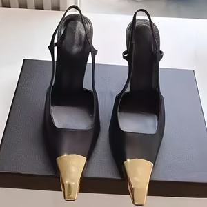Sandalias de Tacón Alto de Diseño de Lujo, Último Modelo 2026, Cuero Genuino, Elegantes, con Punta Dorada, para Mujer, Ideales para Bodas y Fiestas - Product Image 4
