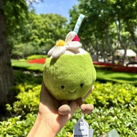 Peluche personnalisée en forme de noix de coco avec paille fleur cerise, jouet en peluche en forme de noix de coco, poupée en peluche personnalisée pour l'été
