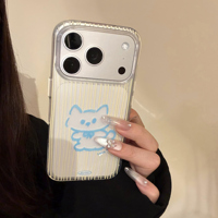 Coque de téléphone portable transparente à rayures verticales avec motif animal de dessin animé, grande fenêtre pour l'appareil photo, antichoc, en TPU, pour iPhone