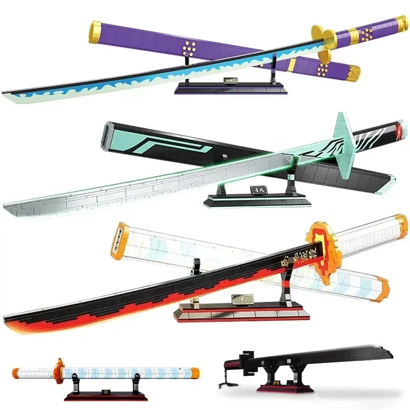 Creatieve Wapen Plastic Lichtgevende Samurai Anime Zoro Katana Demon Slayer Zwaard Verbinding Diy Bakstenen Speelgoed Bouwstenen Sets