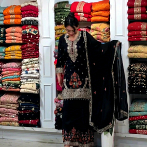 Conjunto de Salwar Kameez para Mujer, Bordado Intenso, Traje Tradicional Pakistaní con Dupatta para Bodas, Graduaciones, Diwali y Fiestas - Secado Rápido - Product Image 1