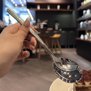 Stainless Steel Hammered <b>Serving</b> <b>Spoon</b> Long Handle Round Head Camping Utensil - Product Image 4