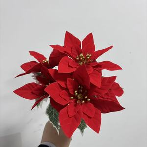 <b>Artificial</b> Poinsettia <b>Bouquet</b> Red Silk Christmas Decoration Tabletop Round Shape 3 5 Years Long Lasting - Product Image 3
