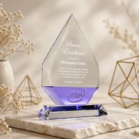 Trophée en verre cristal transparent Prestige avec logo et texte gravés sur mesure pour la reconnaissance des employés d'entreprise, souvenir de service