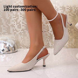 Nouvelle conception de chaussures pour femme, sexy, à talons hauts fins et pointus, avec motif croisé, tissu tissé, bride en PU, chaussures pour femme PDJ-03 - Product Image 2