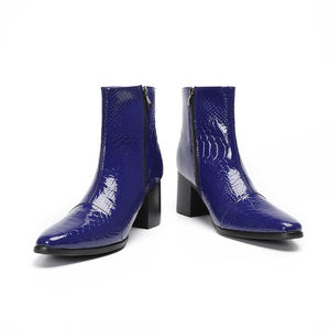 Stivali alla Moda in Vera Pelle <span class=keywords><strong>Blu</strong></span> con Punta Affusolata e Tacco Alto per <span class=keywords><strong>Uomo</strong></span>, Taglie Grandi, per Club Notturni, Feste, Danza Jazz, Stivaletti - Product Image 3