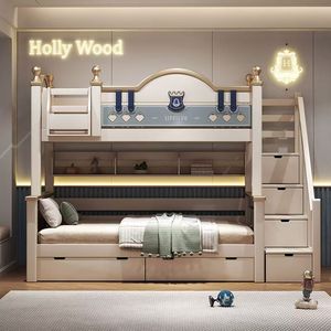 Lit superposé multifonctionnel pour enfants de conception française, lit double haut et bas pour chambre à coucher avec tiroirs et glissière - Product Image 2