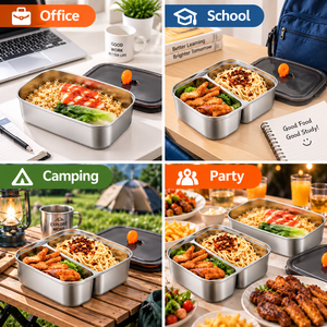Boîte à lunch en acier inoxydable 304, compatible micro-ondes, étanche, avec compartiments pour la préparation des repas et le stockage au réfrigérateur - Product Image 2