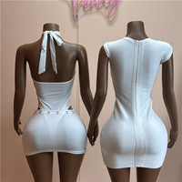 Jiuabju Ensemble 2 Pièces Femme : Robe Courte à Bretelles Col V Uni avec Effet Amincissant à la Taille et Body Halter Sexy à Découpes Métalliques, Jupe Mini Taille Haute