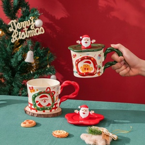 Ensemble de tasses en céramique gaufrées créatives Père Noël et Bonhomme de neige, résistantes aux hautes températures et compatibles micro-ondes, pour le commerce international, élégantes - Product Image 3