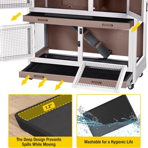 Enclos à lapins <span class=keywords><strong>en</strong></span> <span class=keywords><strong>bois</strong></span> à 2 niveaux avec roues, cage de jardin mobile pour petits animaux, pour usage intérieur/extérieur - Product Image 4