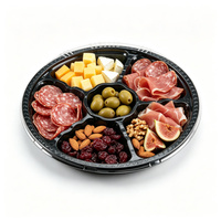 Plateau de service rond en plastique premium à 6 compartiments avec couvercle transparent, jetable, en PET, pour le pain et les aliments, idéal pour les fêtes, la restauration, les buffets et les restaurants