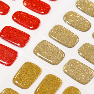 Autocollants <span class=keywords><strong>d</strong></span>'enveloppements <span class=keywords><strong>d</strong></span>'ongles en gel semi-durci à 16 pointes, couverture complète, extension UV/LED à paillettes dorées simples, curseurs durables - Product Image 4