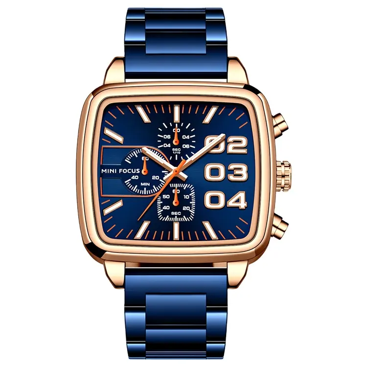 MINI Focus 0314G Business Luxury Blue Male Chronograph Clock Fashion Stainless Steel modern Men Wrist Relogio Quartz Watch