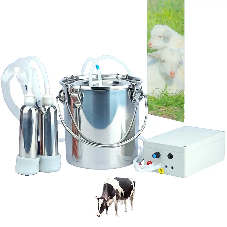 portable 5L and 10L dairy cow farm milker vacuum goat milking machine stainless steel barrel