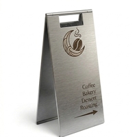 Panneau de signalisation latéral en acier inoxydable miroir, étanche et lesté, en forme de A, pour café, boutique et entreprise en extérieur