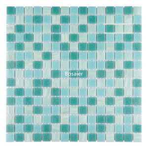 Mosaïque de verre recyclé turquoise menthe et mousse marine, tesserae vitreuse tourbillonnée aventurine, moderne, pour salle de bain, piscine, aquatique - Product Image 4