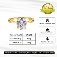 Bague solitaire en moissanite RINNTIN SMOR48, coupe ovale, argent sterling 925, 1ct 2ct, couleur D, moissanite VVS, bijoux étincelants pour femmes